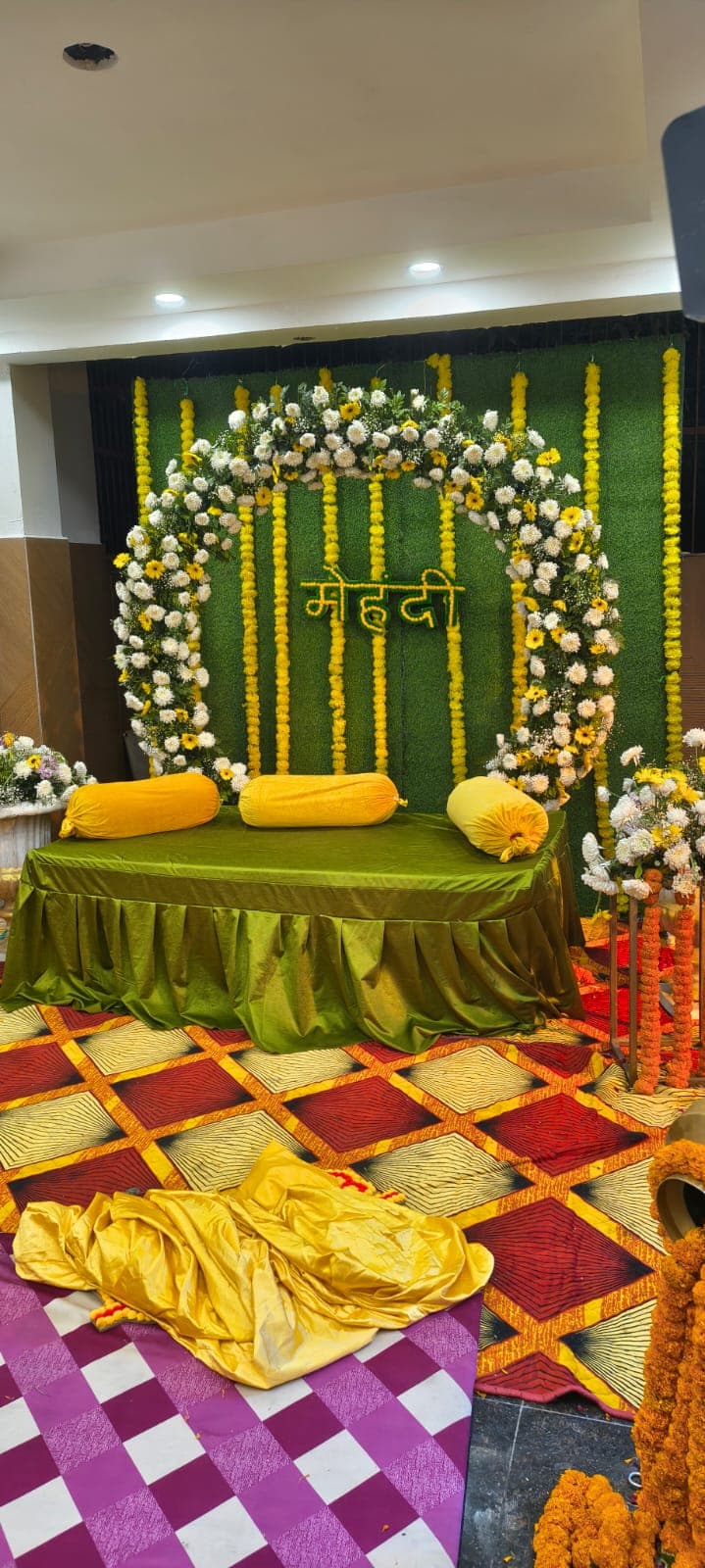 Traditional Mehndi Photo Wall & Seating