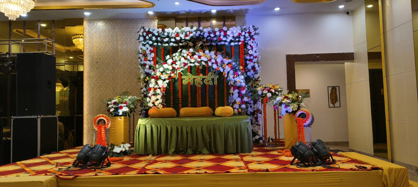 Floral Frame & Gaddi Seating Mehndi Setup